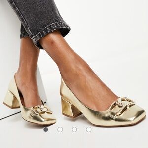 ASOS Skylar chain detail mid heeled shoes in gold